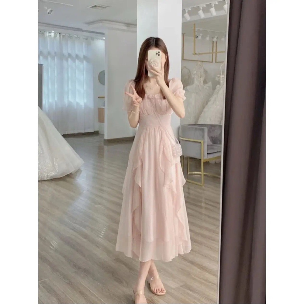 Jiujiujia Women Elegant Pink Chiffon Dress Size: Small